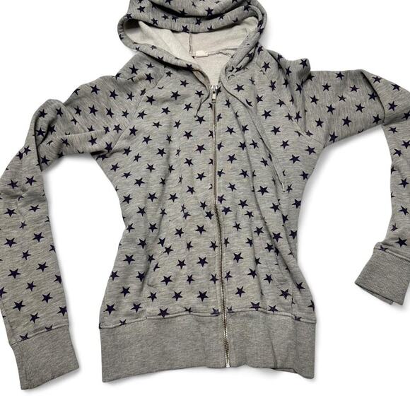 Grey & Navy Blue Stars Grunge Zip Up Light Weight Hoodie Made Cotton Size XS - Picture 3 of 6